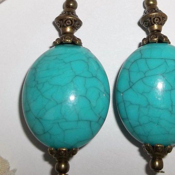 Turquoise Blue and Bronze Statement Earrings 5484 - Picture 7 of 7